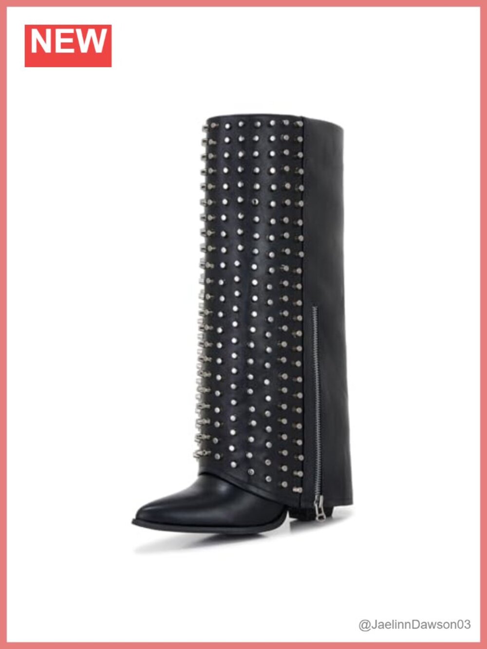 Studded Knee-High Shark Boots for Women Punk Rivet Faux Leather Wedge Heel
